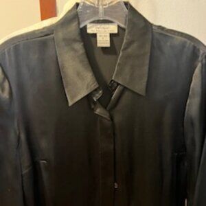 Lord & Taylor Black Long-Sleeved 100% Silk Blouse Size 8P